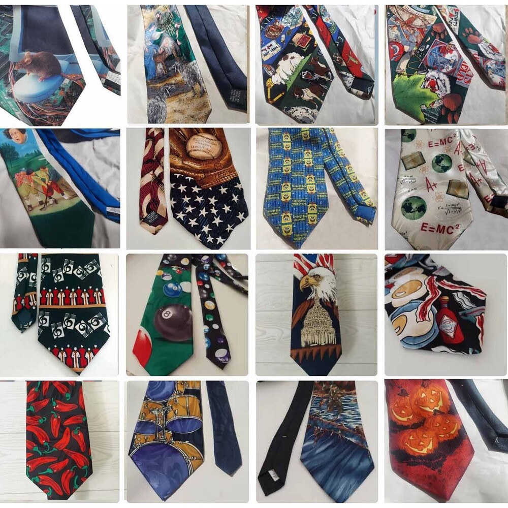 Large Lot Novelty Mens Neck Ties Fishing Baseball USA Spongebob Chili Halloween
